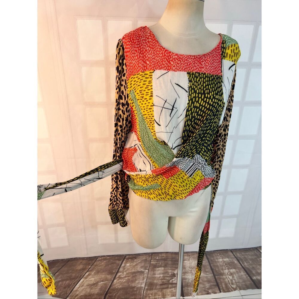 Blink London Anthropologie unique wrap long sleeve blouse size xl - Picture 8 of 13